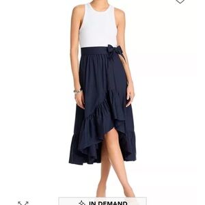 cinq a sept Two-Tone White and Navy Midi Dress